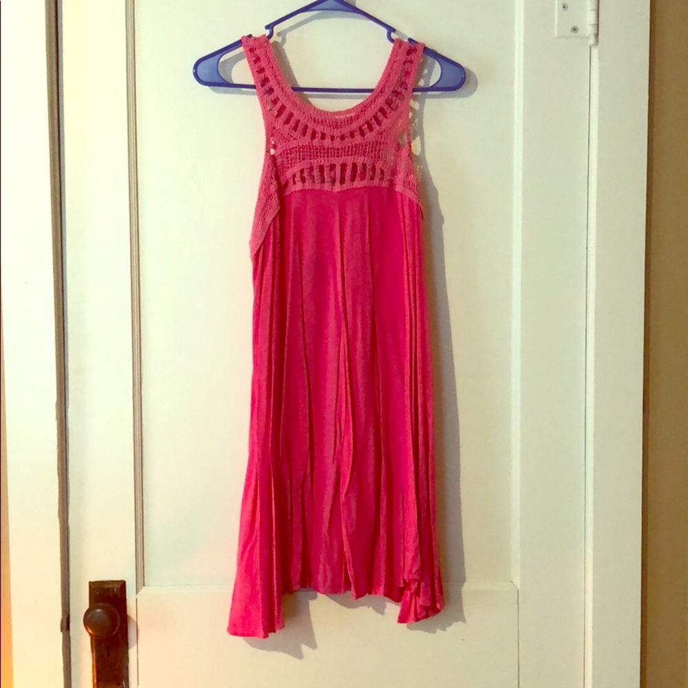 Hot pink crochet detailed dress